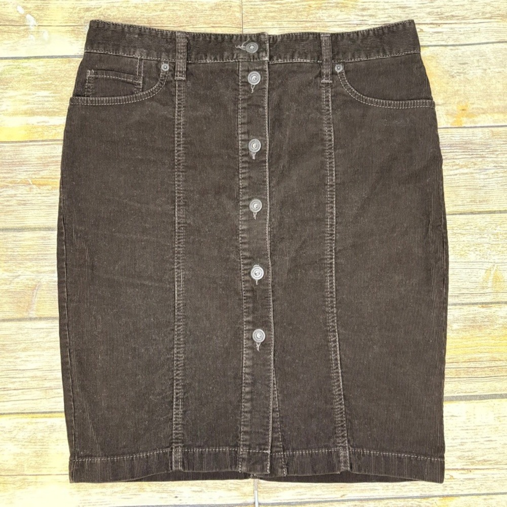 Loft Brown Corduroy Western Country Fall Winter Knee Length Pencil Skirt Sz 6